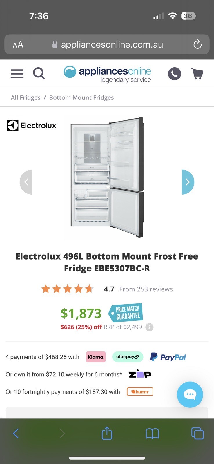 Electrolux EBE5307BC 529L 2Door Bottom Mount Fridge 9315540413243 eBay