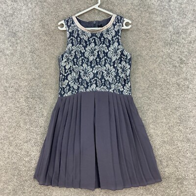Next Girls Dress Size 7 Years Grey Silver Floral Sleeveless A-Line 33812