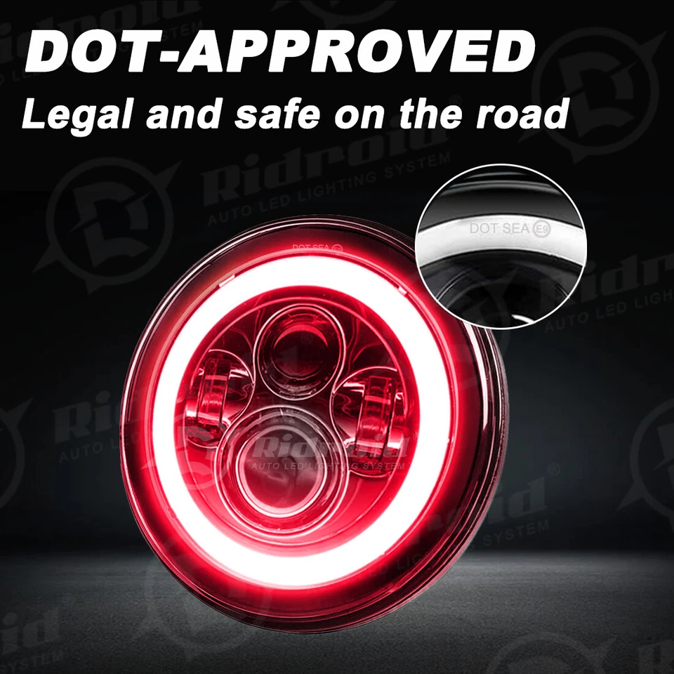 Faro LED Red Angel Eye 7" para motocicleta Yamaha V-Star 1100 650 Classic Foto 3 de 4