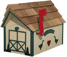 Wooden Barn Mailbox Beige w/Forest Green Trim (Welcome/Geese) Amish-made in USA