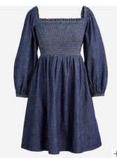 NWT J.Crew Smocked Puff Sleeve Dress Blue Women’s XXS