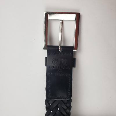 Two Toned Braided Genuine Leather Belt Silver Buckle Guatemala Made Size SM Genuine Leather Belt Woven Braided Black Silver Buckle Mens  main image 3