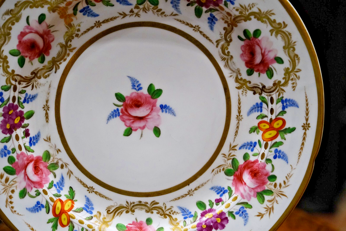 Antique Coalport Feldspar Porcelain Plate Hand Painted Roses Gilt