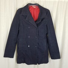Vintage Esprit Pinstripe Denim Blue Jean Blazer Style Trench Pea Coat Womens M