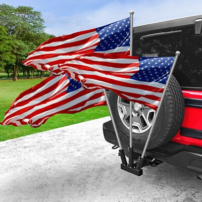 KAIRAY Hitch Mount 3-Flag Pole Holder – Universal For Standard 2-Inch Receivers