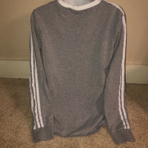 Adidas T-Shirt Girls L Long Sleeve Crew Neck Graphic Logo GREY GIRLS L 3 STRIPES - Picture 5 of 5