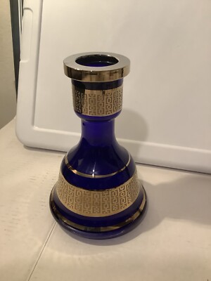 Vintage Hand Painted  Blue and Gold Bell Shaped Vase 10''