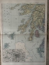 1885 South West Scotland Original Hand Coloured Antique Map by G.W. Bacon