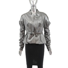 Christian Lacroix Metallic Grey Leather Jacket- Size S