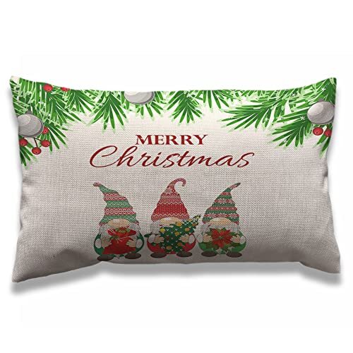 Christmas Gnome Pillow Cover 12x20 Inch Pine Leaf Design Multi BB08  