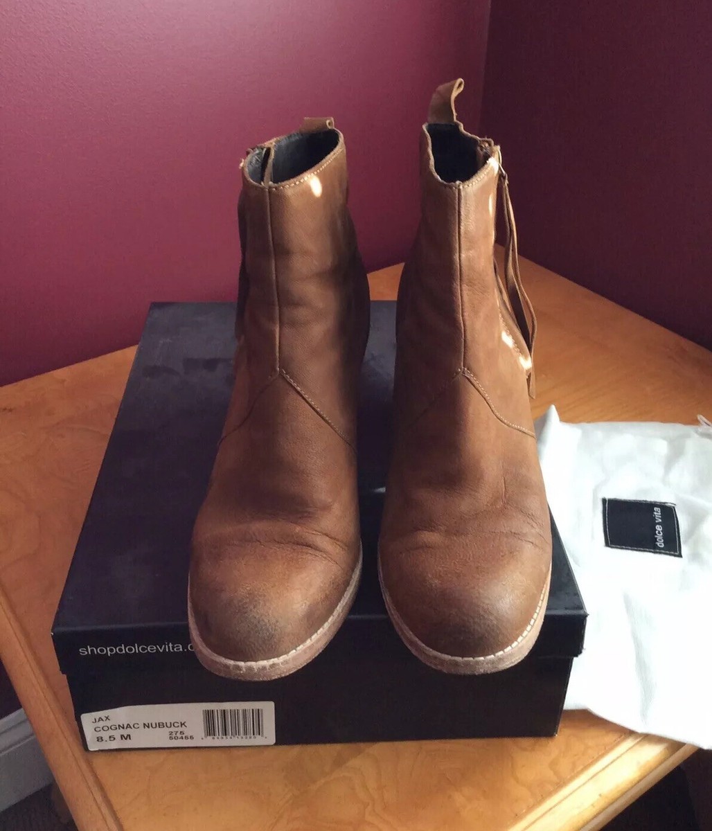 EUC Women's Dolce Vita Jax Nubuck Leather Bootie~Cognac~Size 8.5M