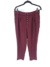 Anthropologie Sasha Button Fly Tapered Trousers Size 8 Wine Burgundy