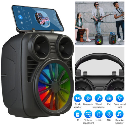 Bluetooth Speaker Mini Portable AUX SD/TF FM Radio Indoor Outdoor Party Lights