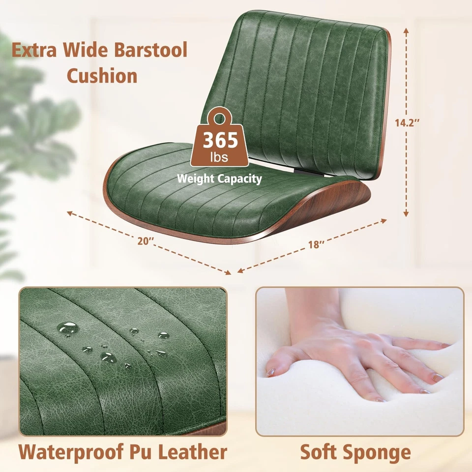 1pc Bar Stool Swivel Adjustable with PU Leather Back for Kitchen Dining Green - Image 3 of 4