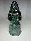 Vintage Fenton Iridescent Spruce Green Carnival Glass Santa Clause 8”, MINT