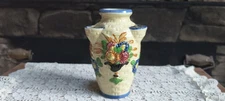 Japan Maruhon Ware K Majolica Basketweave Vtg 1930s 3 hole Vase Planter