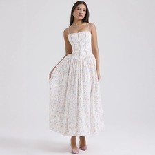 European and American New elegant retro printed camisole with vacation dress