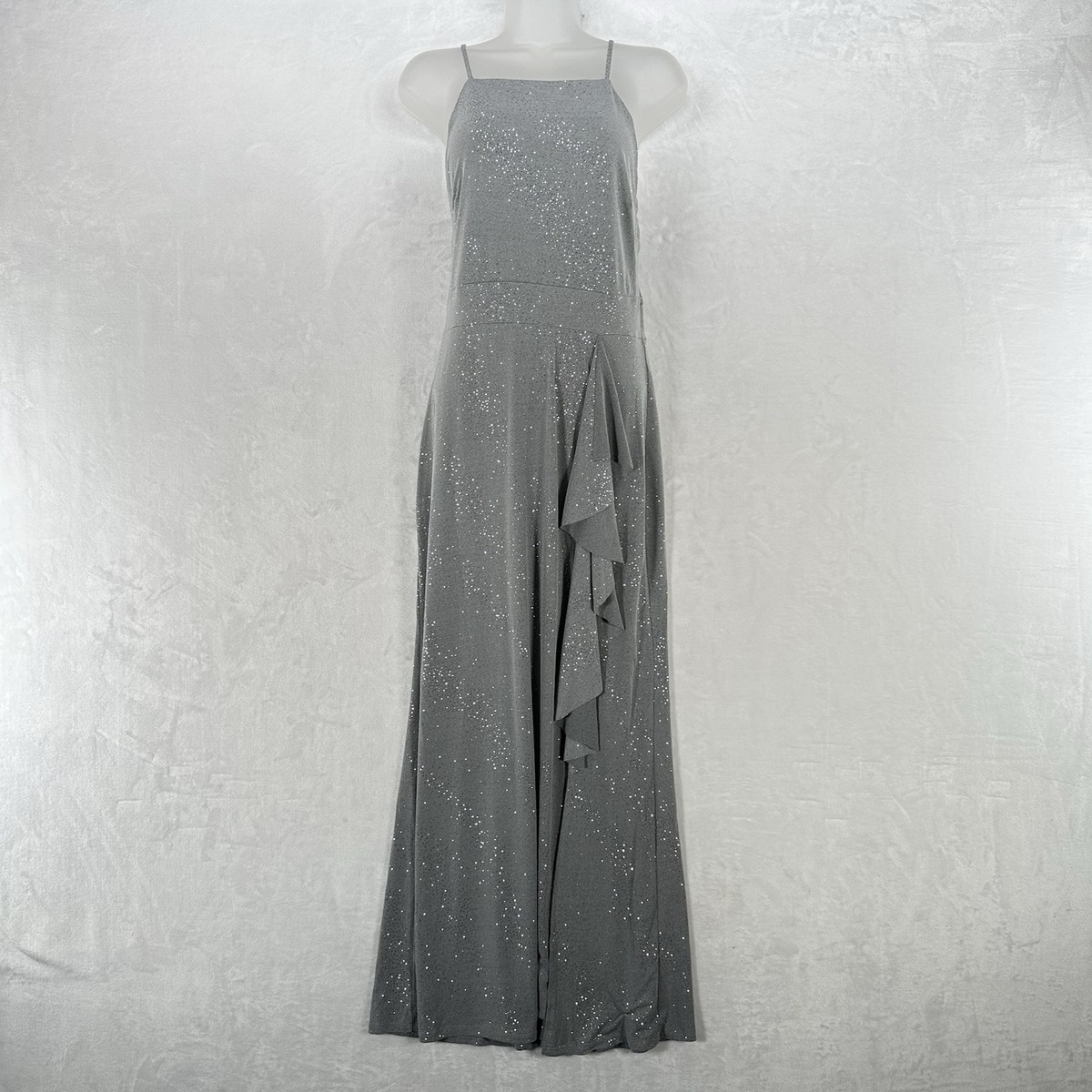 Vintage Sweet Storm Dress Women L Silver Glitter Fairy Maxi Gown Slip Ruffle Y2K Vintage Sweet Storm Dress Women L Silver Glitter Fairy Maxi Gown Slip Ruffle Y2K