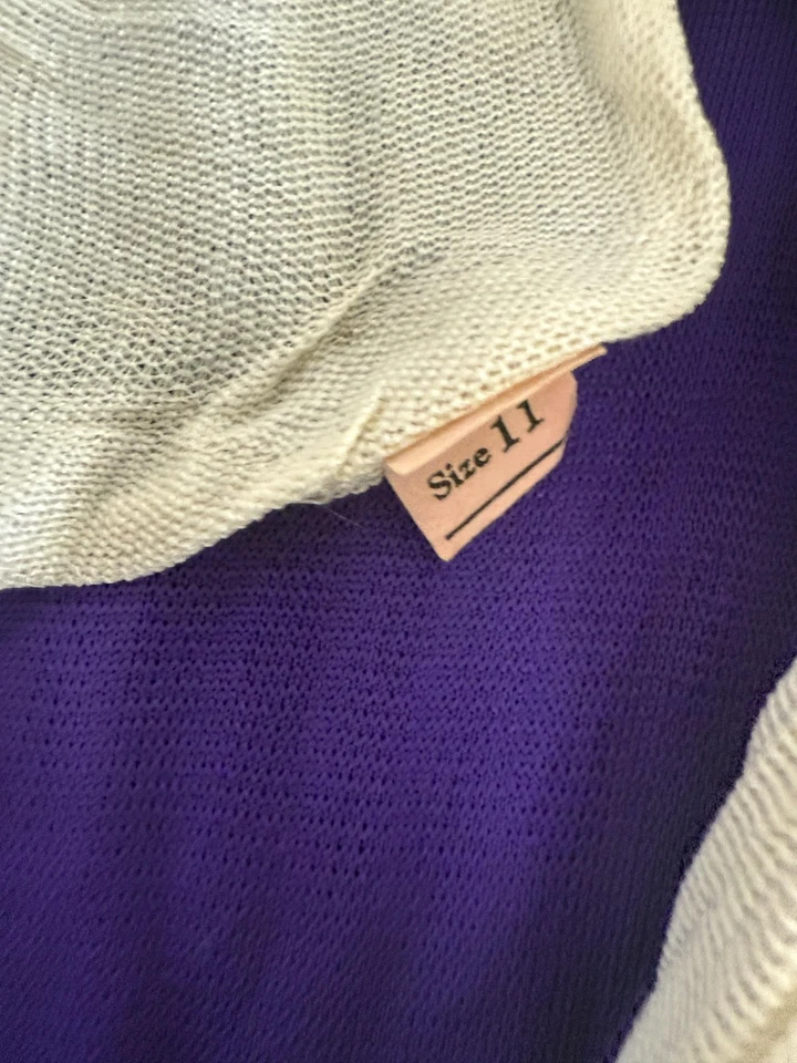 Mono Vintage Años 70 Mediano Disco Púrpura Acanalado Tejido Con Cordones Acampanada Pierna Daga Foto 3 de 4