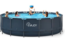 EVAJOY 16ft X 48in Metal Frame Round Swimming Pool Set with 2000GPH Sand Filter