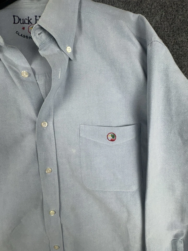 Camisa masculina vintage anos 90 DUCK HEAD manga longa com botões azul grande 100% algodão - Imagem 3 de 4