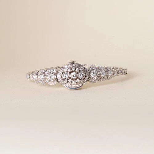 Vintage 1950's Rolex 8 Carats Diamond Ladies Hidden Watch 14K White Gold