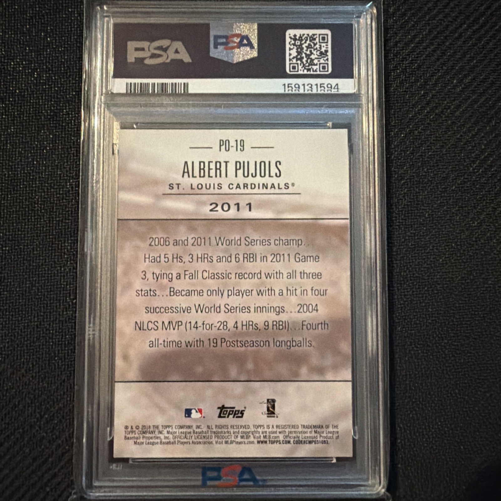 Albert Pujols 1/1 PSA 9 Topps 2011 Postseason Performance Cardinals view 4