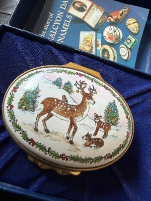 Halcyon Days Emaille Box Weihnachten Rentier Lucy Zahran SEHR SELTEN Happy Holidays