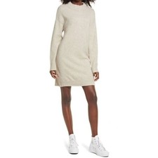 BP. Easy Crewneck Long Sleeve Sweater Dress In Beige Oatmeal Heather XSmall