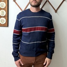 Vintage 80s 90s Knit Striped Sweater Grandpa Dad Men Medium
