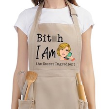 Funny Baking Cooking Aprons for Women w/Pockets, Cute Kitchen Apron -