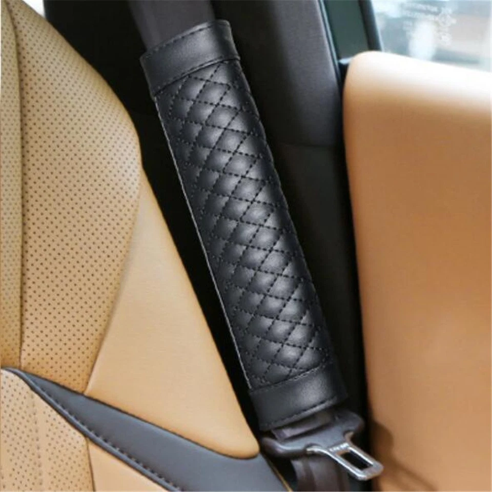 2x Car Seat Belt Pads Harness Pu Leather Shoulder Strap Cover Safety Cushions - Image 3 of 4