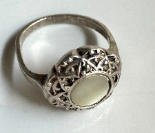 Antiker Kinder-Silber-Ring um 1850 mit Perlmutt - Sehr selten - Ringgröße 42