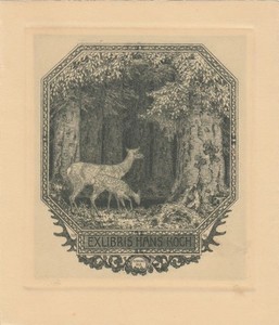 Exlibris Bookplate Radierung Georg Broel 1884-1940 Rehe Wald