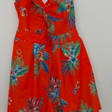 SHEIN Women's Orange Floral Tropical Sleeveless Sundress V-Neck Tie Size L