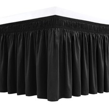 Wrap Around Bed Skirts for Queen Size Beds 18" Drop, Black Adjustable Elastic...