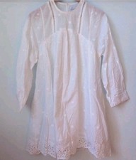 Urban Outfitters SM White Cotton Eyelet Lined Babydoll Mini Bib Dress Rare #M9