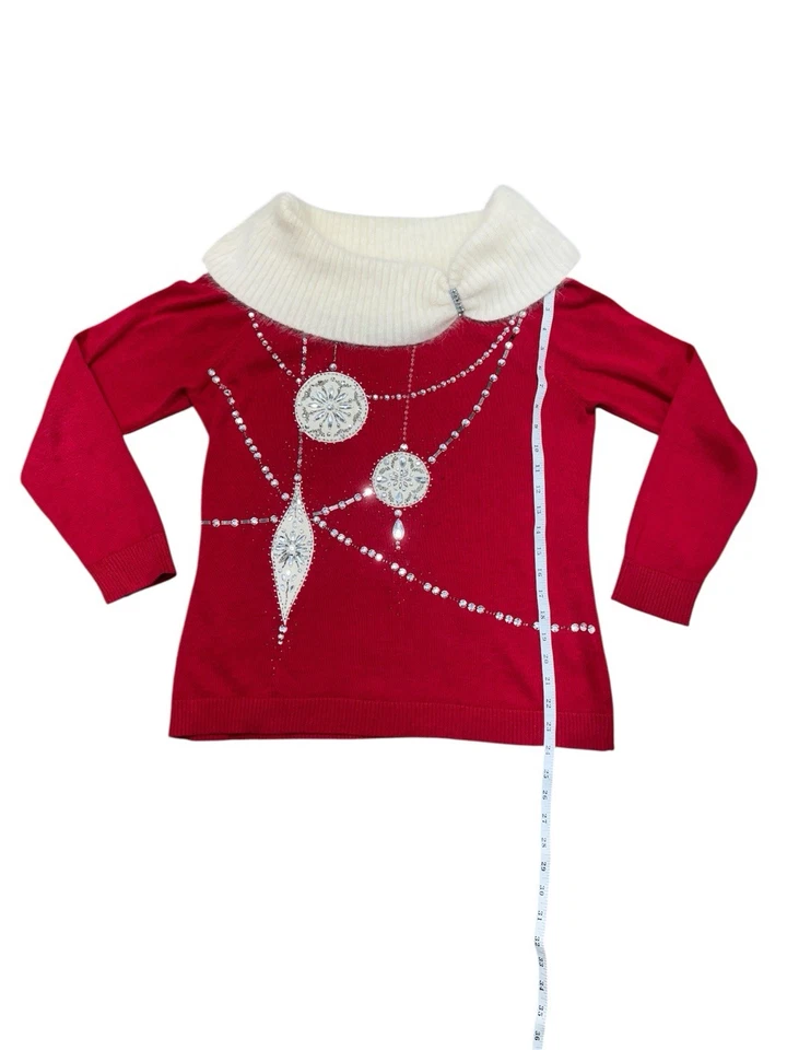 Suéter de Colección Berek Rojo Blanco Estrás Angora Algodón Adorno Vacaciones Navidad Talla L Foto 4 de 4