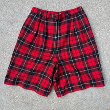 Vintage 90s Pendleton Authentic Wallace Tartan Plaid Red Wool Shorts Pleated 8