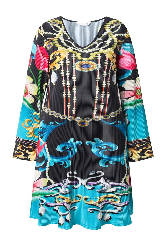 MIAMODA Damen große Größen Tunika A Linie Plissee mit Alloverdruck 845446