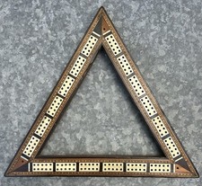 Antique Victorian English Treen Three Player Cribbage Triangular Score Peg Board