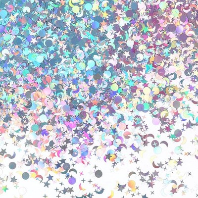 STEFORD 120g Art Star Confetti, Holographic Glitter Moon Dot Confetti Craft Silv