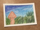 ACEO Mushroom In A Field | Watercolor Painting | Miniature Art Trading Card — photo 5