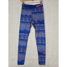 Nike Pro Dri-FIT Womens Blue Orange Geometric Chevron Print Leggings Size M