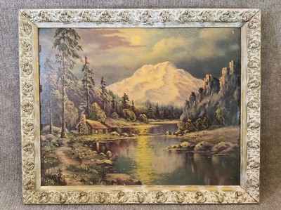 Frederick D. Ogden PaintingArt Print on hardboard framed Mountain Valley Stream 