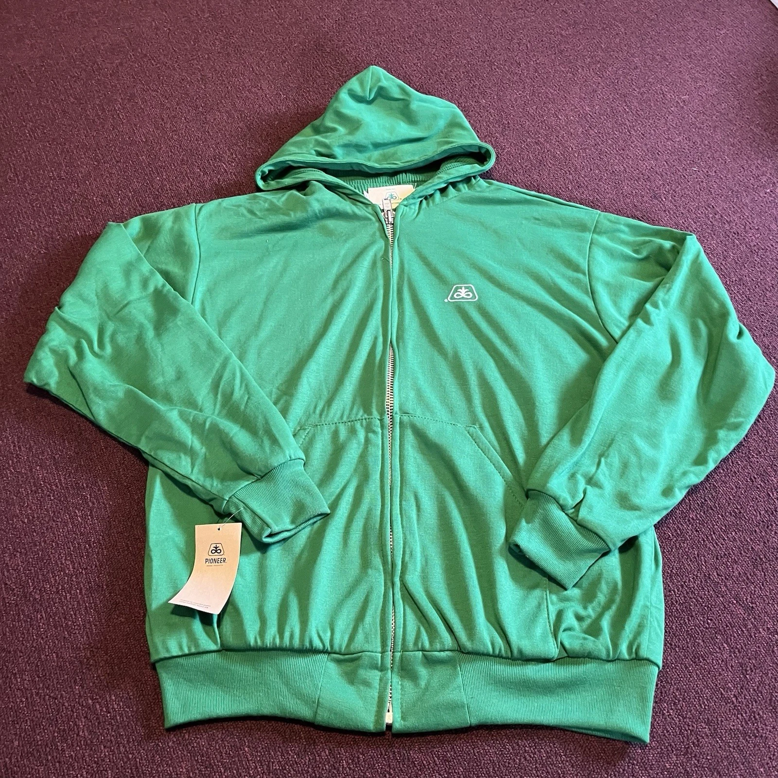 NOS Pioneer Hi-Bred Small Zip Up Thermal Hoodie Green Large Tall Vintage Farming