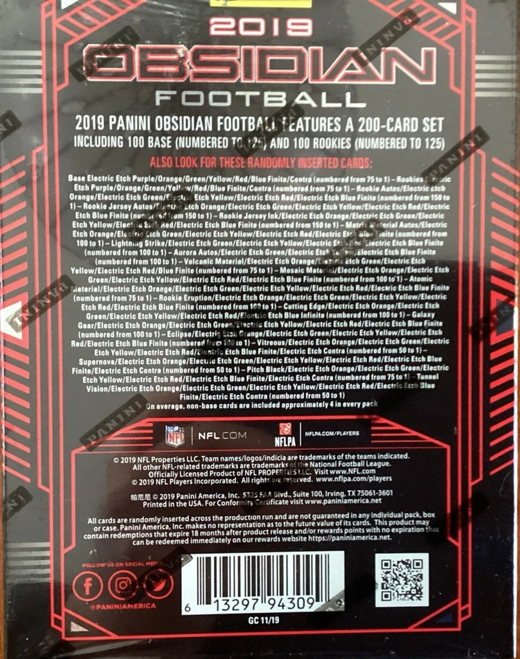2019 Panini Obsidian Football Hobby Box - Kyler Murray Daniel Jones Jacobs RCs - Image 2 of 2