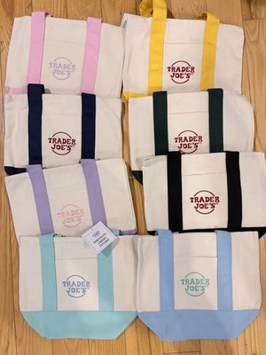 Trader Joe's Mini Canvas Reusable Tote bags, Colorful Tote Bag SET of all 8