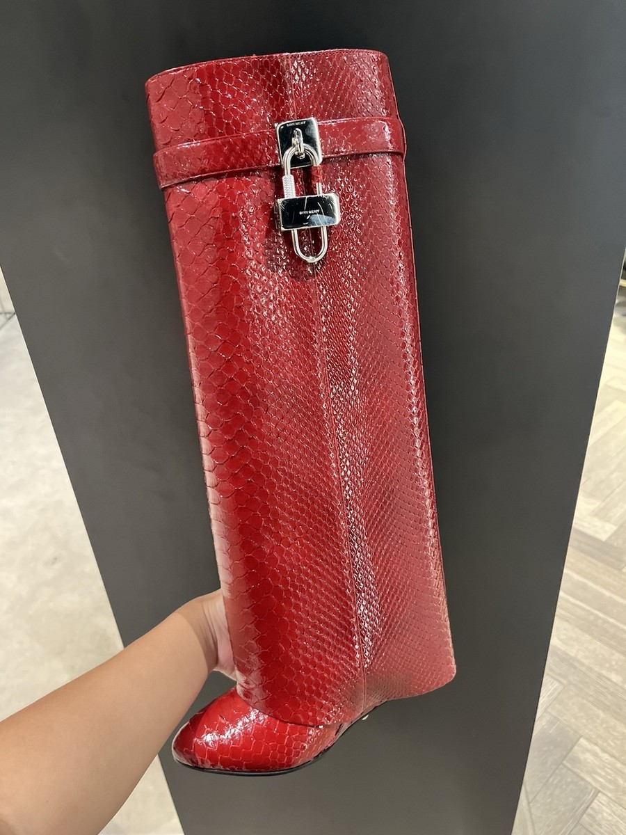 GIVENCHY NIB Red Python Snake Leather Shark Lock Boots Shoes S