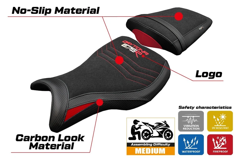 Capa de Assento Triumph Daytona 675R 2006 2007-2012 Tappezzeria Ultragrip Vermelha Preta - Imagem 2 de 4